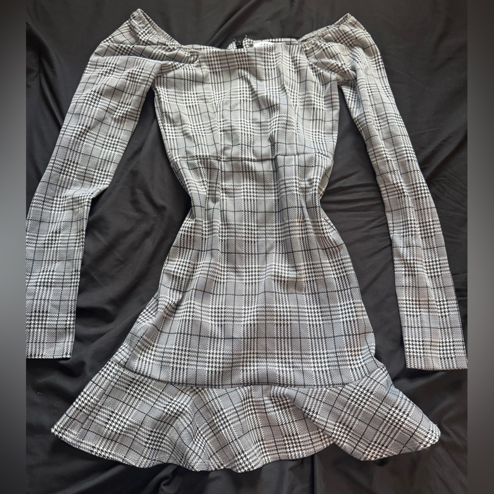 FAVLUX Black and White Houndstooth Dress